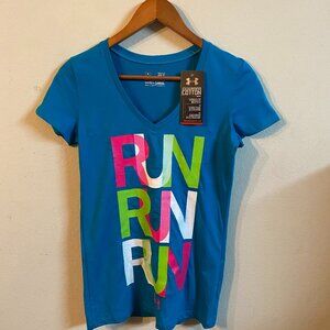 UNDER ARMOUR XS BLUE V-NECK SEMI-FITTED T-SHIRT